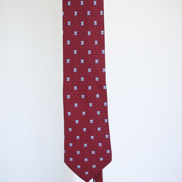 NWOT HERMES Red Honey Comb and Baby Blue Bear Pattern Tie - Picture 3 of 3